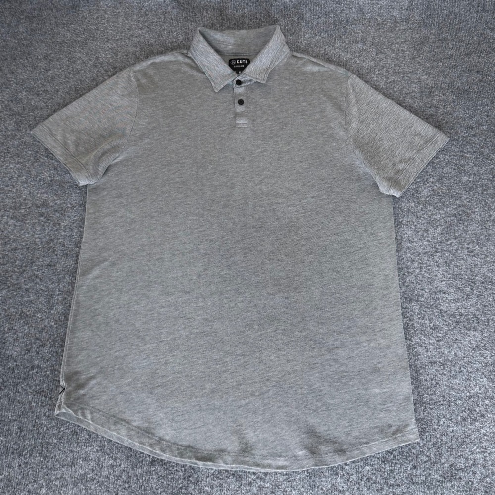 Cuts Curve Hem Polo Shirt Mens XL Gray‎ Pima Cotton Short Sleeve Casual Modern